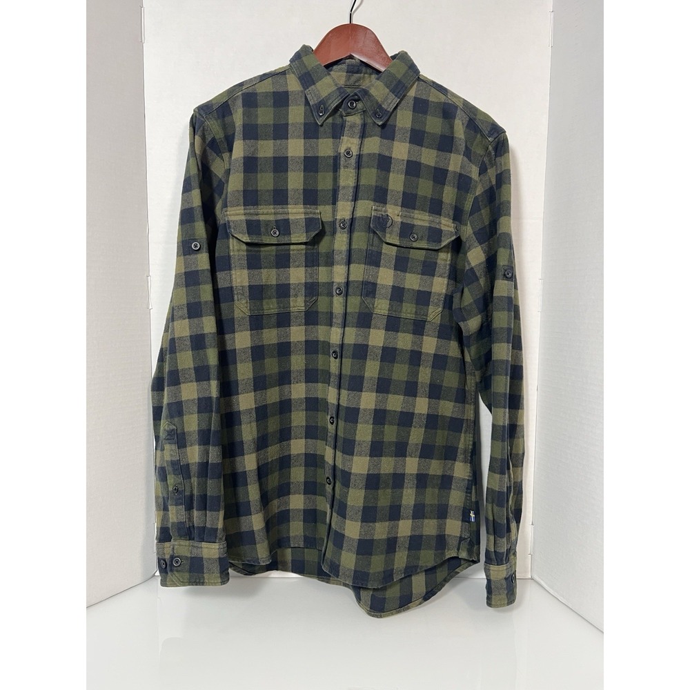 Fjallraven Skog Shirt Men's L Slim Fit Flannel Button Down Plaid Green Black 033
